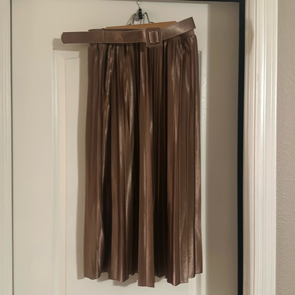 SHEIN Metallic Midi Skirt with Belt